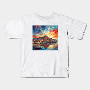 Istanbul Vintage Painting Sunset Kids T-Shirt